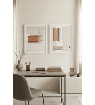Minimalist Ofis Soyut Geometrik Detaylı 2’li Ahşap Çerçeveli Tablo Seti