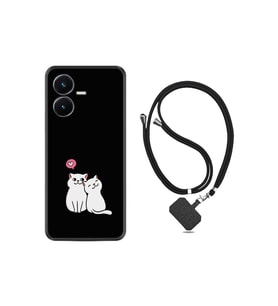 Vivo Y22s Kılıf Ipli Boyun Askılı Desenli Silikon Love Cats 1690