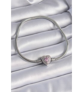 316L Çelik Zincir Zirkon Taşlı Kalp Figür Charm Model Kadın Bileklik - TJ-BB6417