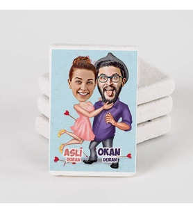 Kişiye Özel Aşk Oku Karikatürlü Taş Buzdolabı Magneti