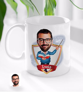 BK Gift Kişiye Özel İsimli Erkek Öğretmen Karikatürlü Beyaz Kupa Bardak-2