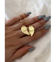 Kişiye Özel 925 Ayar Gümüş Yarım Kalp Çift Best Friend Kolye