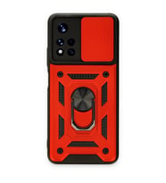 Xiaomi Redmi Note 11t Kılıf Pars Lens Yüzüklü Silikon - Kırmızı