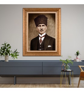 Altın Paspartulu Atatürk  Çerçeveli Tablo C965 (Gold)