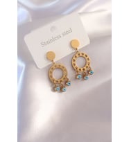 Çelik Gold Renk Daire Model Nazar Boncuk Detay Kadın Küpe