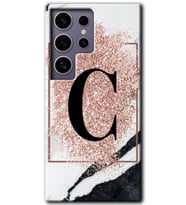 Galaxy S24 Ultra Kılıf HD Desen Baskılı Kılıf - Pembe Mermer Desenli C Harfi