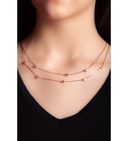 KLY 06 1029 İTALYAN ZİNCİRLİ   GÜMÜŞ KÜPLÜ  ALTIN KAPLAMALI İKİLİ KADIN GÜMÜŞ KOLYE 925 AYAR (Rose)
