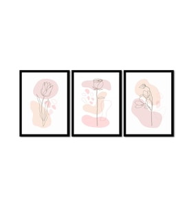 Line Art Çiçekler Üçlü Çerçeveli Mdf Tablo Seti