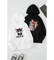 2'li Paket Baskılı Erkek - Kız Çocuk Rahat Kalıp Sweatshirt (Siyah)