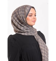 Geometrik Desen Modal Seri Şal Eşarp Askısı ile Birlikte 75x190 cm Kahverengi-75