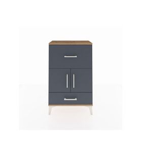 Arges Komodin Tek Raflı 2 Çekmeceli 2 Kapaklı 60x30x96 Çam-Antrasit