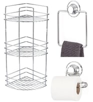 Banyo Aksesuarı 3 lü Set Kare Havluluk + Tuvalet Kağıtlığı + Banyo Köşe Rafı 3 Katlı Şampuanlık Yapı