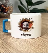Kişiye Özel 3D Efektli Fil Baskılı Hediye Lüks Fincan İsimli İsim Yazılı (Mavi)