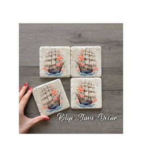 bilge tasarım Stone Decor Taş Bardak Altlığı 4'lü Set 10x10x1 Cm desenli