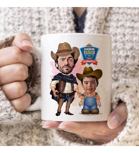 Kovboy Baba ve Oğlu Karikatürlü Kupa Bardak