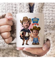 Kovboy Baba ve Oğlu Karikatürlü Kupa Bardak