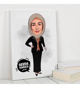 Başörtülü Kadın Karikatürlü Kanvas Tablo