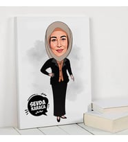 Başörtülü Kadın Karikatürlü Kanvas Tablo