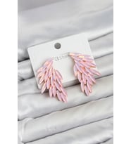 Pembe Renk Kristal Taşlı Kanat Küpe 5886