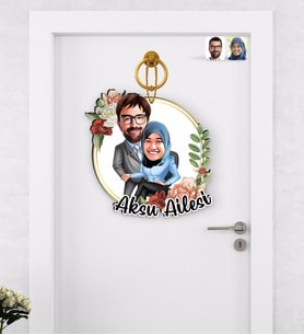 BK Gift Kişiye Özel Sevgililer Karikatürlü Ahşap Kapı Süsü-59