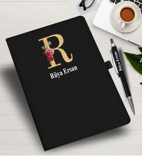 Kişiye Özel harf Tasarımlı  İsme Özel Defter ve Kalem