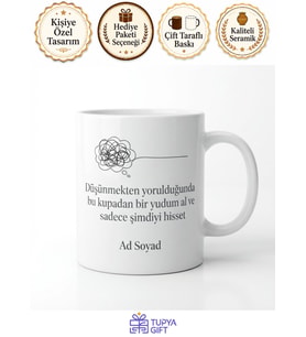 Overthinker Arkadaşa Hediye Zihin Boşaltıcı Baskılı Porselen Kupa Bardak