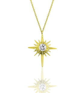 Gümüş zirkon taşlı altın yaldızlı kutup yıldızı kolye SGTL12285GOLD