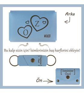 Açık Mavi, İsme ve Harfe Özel Kalpli Cüzdan ve Anahtarlık Set, Sevgililer Günü Aşkını Ölümsüzleştir