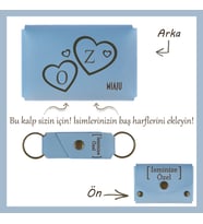 Açık Mavi, İsme ve Harfe Özel Kalpli Cüzdan ve Anahtarlık Set, Sevgililer Günü Aşkını Ölümsüzleştir