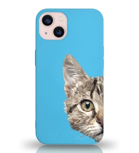 Apple iPhone 13 Uyumlu Lansman Kılıf Catface Tasarımlı İçi Kadife Kapak-Mavi (Şeffaf)