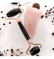 Obsidyen Roller ve Pembe Kuvars Kaz Ayağı Gua Sha Takımı (Karışık)
