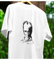 ATATÜRK BASKILI UNISEX BİSİKLET YAKA PAMUKLU OVERSIZE KALIP KISA KOLLU T-SHIRT (Düz Beyaz)
