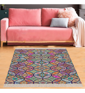 Kilim Desenli Etnik Dijital Baskı Yıkanabilir Kaymaz Taban Modern Salon Halı ve Yolluk (Mor)