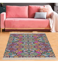 Kilim Desenli Etnik Dijital Baskı Yıkanabilir Kaymaz Taban Modern Salon Halı ve Yolluk (Mor)