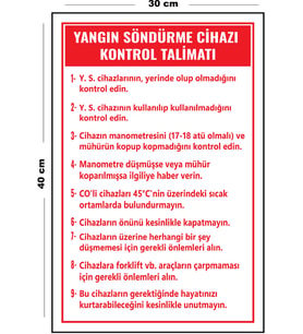 Metal Yangın Söndürme Cihazı Kontrol Talimatı 30 cm x 40 cm A3 Büyüklüğünde Uyarı Levhası Yönlendir