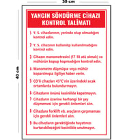 Metal Yangın Söndürme Cihazı Kontrol Talimatı 30 cm x 40 cm A3 Büyüklüğünde Uyarı Levhası Yönlendir