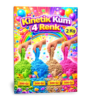 Kinetik Kum 2 Kg – 4 Renk + 8 Kalıp  Dağılmayan Oyun Kumu