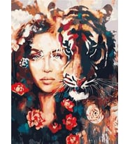 Kadın ve Kaplan Sayılarla Boyama Seti 40x50 cm (Tuvale Gerili)