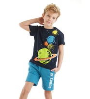 Gezegenler Erkek Çocuk T-shirt Şort Takım (Mavi-Siyah)