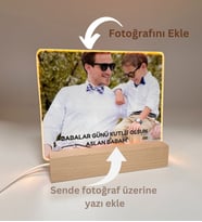 BABALAR GÜNÜ'NE ÖZEL IŞIKLI FOTOĞRAF ÇERÇEVESİ AHŞAP STANDLI
