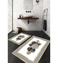 Dijital Baskılı Kaymaz Taban Yıkanabilir 2'li Klozet Takımı Banyo Paspası NDKZ-HS-518 (Beyaz)