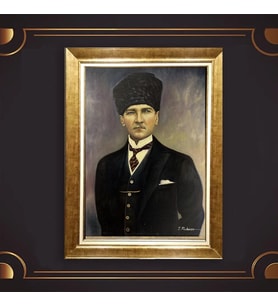 Özel Seri Paspartulu Çerçeveli Atatürk Tablo l635 (Gold)