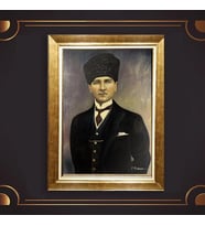 Özel Seri Paspartulu Çerçeveli Atatürk Tablo l635 (Gold)