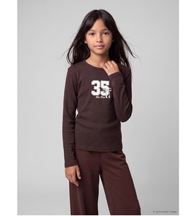 LCW Kids Kahverengi Baskılı Kız Çocuk Tişört
