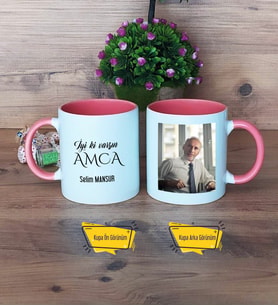 Amcaya Hediye Kupa Bardak Pembe Fotoğraflı Amcaya Doğum Günü Hediyesi