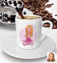 Bk Gift Kişiye Özel Barbie Karikatürlü Türk Kahvesi Fincanı-1, Barbie Filmi, Barbie Hediyelik Eşya, Arkadaşa Hediye