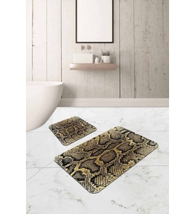 Gold Krokodil Desen Banyo Halısı Klozet Paspas Seti BS325