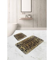 Gold Krokodil Desen Banyo Halısı Klozet Paspas Seti BS325