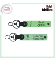Türk Yazısı Desenli Öğretmene Teşekkür Anahtarlığı – Kişiye Özel 2’li Set, F Yeşil-Yeşil (Çok Renkli)