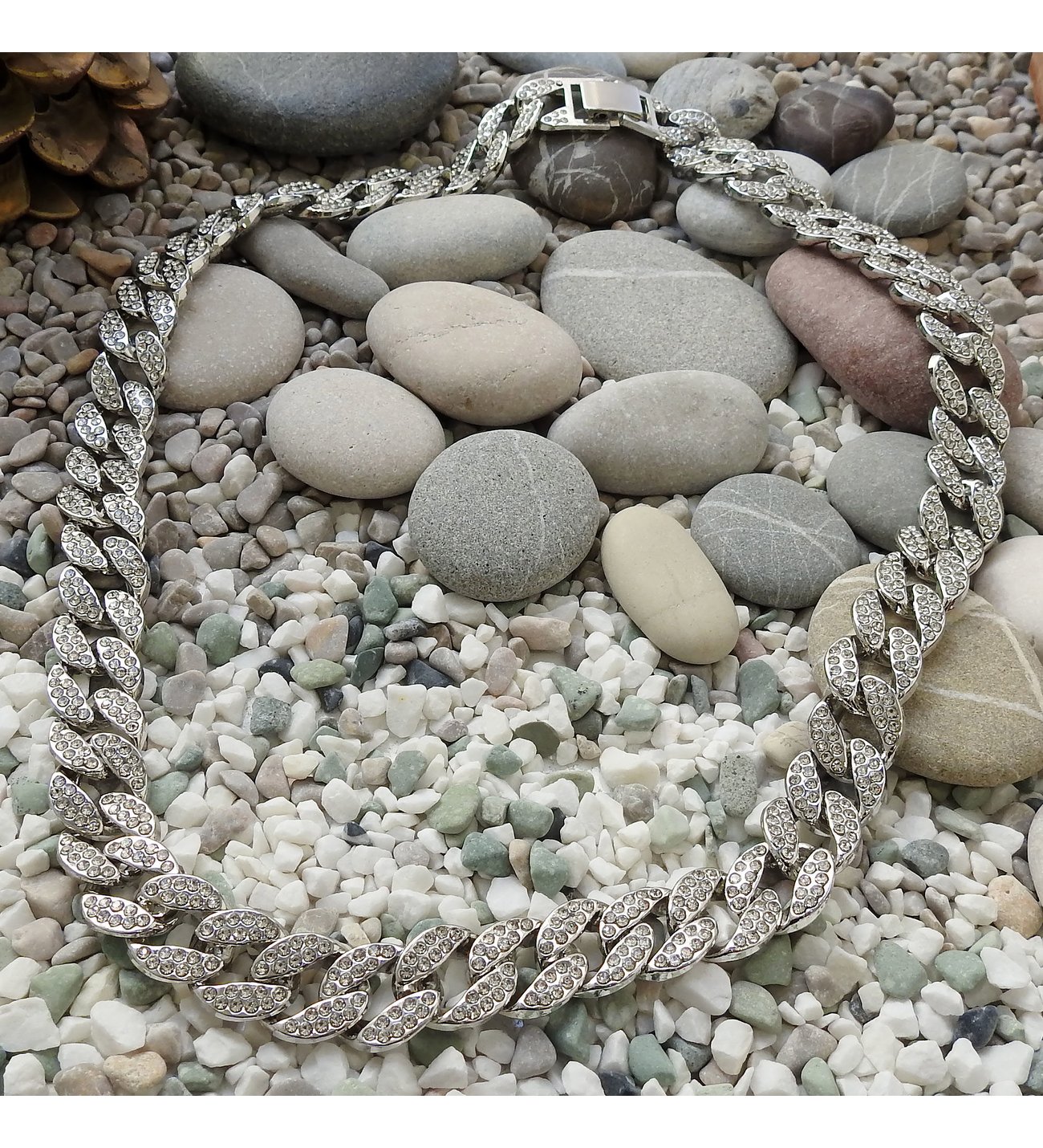 Chavin 15 mm. Kalın 60 cm. Taşlı Aloy Erkek Zincir ek21by